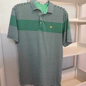Masters Golf Men’s Striped Green and White Polo Shirt M
